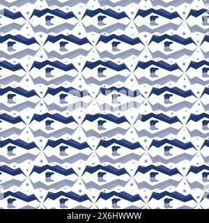 Motivo grafico invernale senza cuciture con orso polare e fiocchi di neve. Schema scandinavo natalizio. Capodanno vettoriale, vacanze invernali con paesaggio artico Illustrazione Vettoriale