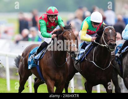 Mill Stream guidato da William Buick (a destra) sulla strada per vincere le Duke of York Clipper Stakes del 1895 il primo giorno del Dante Festival 2024 all'ippodromo di York. Data foto: Mercoledì 15 maggio 2024. Foto Stock