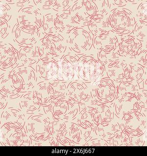 Bolle astratte sfondo del pattern vettoriale senza cuciture. Forme circolari con scarabocchiature bianche rosa sovrapposte per creare una consistenza a bolle. Sfondo texture per Illustrazione Vettoriale