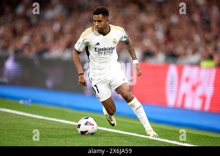 Madrid, Spagna. 14 maggio 2024 Madrid, Spagna. 14 maggio 2024 Rodrygo va del Real Madrid corre con la palla durante la partita LaLiga EA Sports tra il Real Madrid CF e il Deportivo Alaves all'Estadio Santiago Bernabeu il 14 maggio 2024 a Madrid, Spagna. (Foto di QSP) Foto Stock