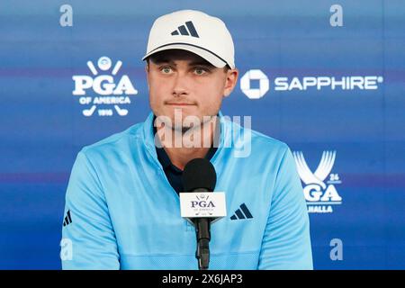 Louisville, Kentucky, Stati Uniti. 15 maggio 2024. Ludvig Aberg (SWE) parla ai media dopo un round di allenamento prima del campionato PGA 2024 al Valhalla Golf Club di Louisville, Kentucky. (Credit Image: © Debby Wong/ZUMA Press Wire) SOLO PER USO EDITORIALE! Non per USO commerciale! Foto Stock