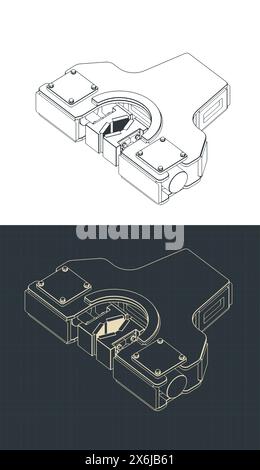 Illustrazioni vettoriali stilizzate di progetti isometrici di un morsetto idraulico per carro di perforazione Illustrazione Vettoriale