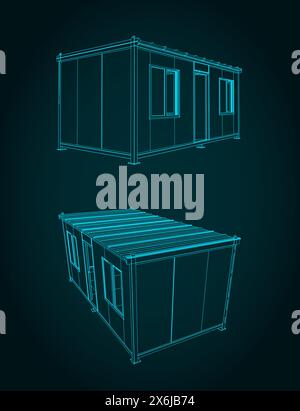 Illustrazioni vettoriali stilizzate di disegni di una casa container Illustrazione Vettoriale