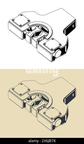 Illustrazioni vettoriali stilizzate di un morsetto idraulico di un carro di perforazione Illustrazione Vettoriale