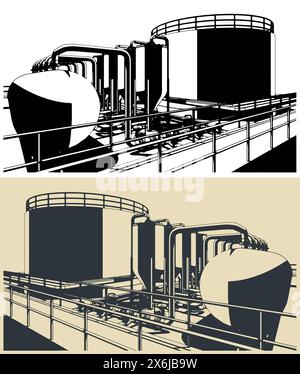 Illustrazioni vettoriali stilizzate di raffineria Illustrazione Vettoriale