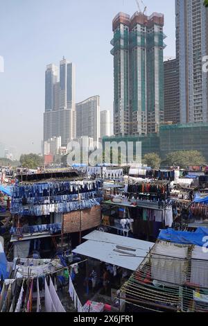 Mahalakshmi Dhobi Ghat, lavanderia all'aperto a Mumbai, India Foto Stock