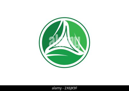 Ecologia delle foglie verdi icona vettoriale degli elementi naturali. Logo per la firma aziendale. Modello di concept design del logo Unity LEAF. Logo Circle Flat. Illustrazione Vettoriale