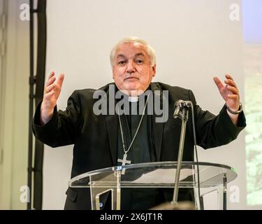 Jean-Marc Aveline, Cardinale di Marsiglia, chiede ufficialmente donazioni per restaurare la doratura sulla statua di Notre Dame de la Garde e per effettuare i necessari restauri nella basilica, l'importo stimato è di circa 2 milioni 470 mila euro. Ogni trent'anni circa, la doratura sulla statua di Notre Dame de la Garde deve essere rinnovata per garantirne la longevità. In una conferenza stampa, il Cardinale Aveline della diocesi di Marsiglia ha chiesto donazioni per finanziare i lavori di restauro e consolidamento della basilica. Foto Stock