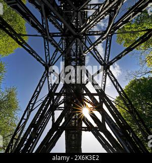 Veduta del Ponte Muengsten, il ponte ferroviario più alto della Germania tra Solingen e Remscheid, Bergisches Land Foto Stock