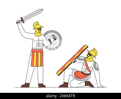 I gladiatori combattono i vettori in modo semplice Illustrazione Vettoriale
