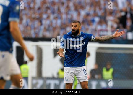 Poznan, Polonia. 12 maggio 2024. Michael Ishak di Lech Poznan reagisce durante la partita PKO BP Ekstraklasa tra Lech Poznan e Legia Warszawa all'Enea Stadium. Punteggi finali; Lech Poznan 1: 2 Legia Warszawa. (Foto di Maciej Rogowski/SOPA Images/Sipa USA) credito: SIPA USA/Alamy Live News Foto Stock