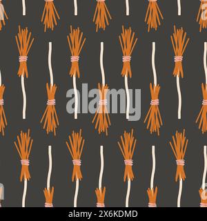 Scopa strega Halloween con motivo vettoriale senza cuciture, colorato sfondo doodle per le vacanze, tessuto per bambini. Illustrazione vettoriale Illustrazione Vettoriale