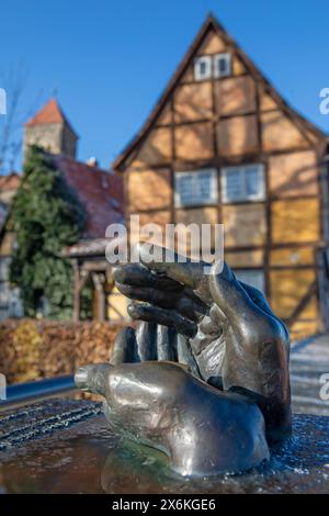 Statua nel giardino del castello, città patrimonio dell'umanità di Quedlinburg, Sassonia-Anhalt, Germania Foto Stock