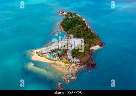 Foto aeree da un elicottero. Airlie Beach, Isole Whitsunday, Isola Hamiton, Isola Daydream Foto Stock