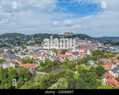 Veduta aerea di Marburgo, Lahn, Hessisches Bergland, Lahntal, Assia, Germania Foto Stock