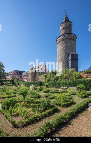 Witch'Torre S con castello di Idstein, Idstein, Taunus, Assia, Germania Foto Stock