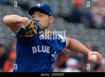 Baltimora, Stati Uniti. 15 maggio 2024. BALTIMORE, MD - 15 MAGGIO: Lanciatore dei Toronto Blue Jays Yusei Kikuchi (16) durante una partita della MLB tra i Baltimore Orioles e i Toronto Blue Jays, il 15 maggio 2024, all'Orioles Park a Camden Yards, a Baltimora, Maryland. (Foto di Tony Quinn/SipaUSA) credito: SIPA USA/Alamy Live News Foto Stock