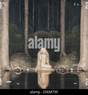 Eppure, Tuvstarr si siede e guarda giù nell'acqua, 1913, acquerello - John Bauer Foto Stock