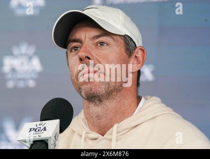 Louisville, Kentucky, Stati Uniti. 15 maggio 2024. Rory McIlroy parla ai media dopo un round di allenamento prima del campionato PGA 2024 al Valhalla Golf Club di Louisville, Kentucky. (Credit Image: © Debby Wong/ZUMA Press Wire) SOLO PER USO EDITORIALE! Non per USO commerciale! Foto Stock