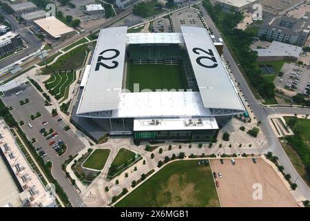 Vista aerea generale dello stadio Q2, mercoledì 8 maggio 2024, ad Austin, TEXT. Foto Stock