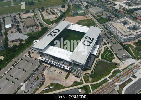 Vista aerea generale dello stadio Q2, mercoledì 8 maggio 2024, ad Austin, TEXT. Foto Stock