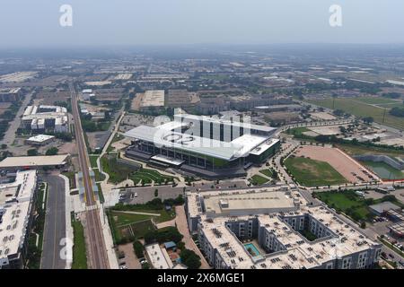 Vista aerea generale dello stadio Q2, mercoledì 8 maggio 2024, ad Austin, TEXT. Foto Stock