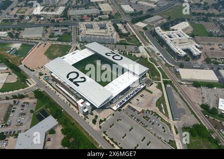 Vista aerea generale dello stadio Q2, mercoledì 8 maggio 2024, ad Austin, TEXT. Foto Stock