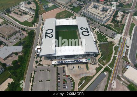 Vista aerea generale dello stadio Q2, mercoledì 8 maggio 2024, ad Austin, TEXT. Foto Stock