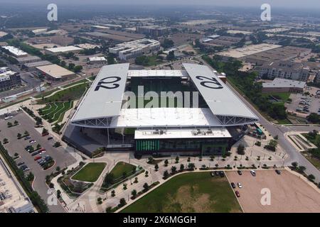 Vista aerea generale dello stadio Q2, mercoledì 8 maggio 2024, ad Austin, TEXT. Foto Stock