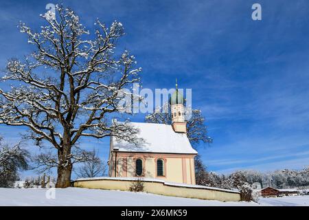 Ramsacher Church of St. George, Murnauer Moos, Murnau, alta Baviera, Baviera, Germania Foto Stock