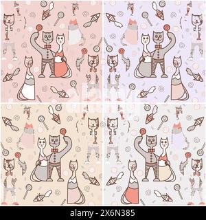 Un simpatico paio di gatti innamorati con motivo senza cuciture Foto Stock