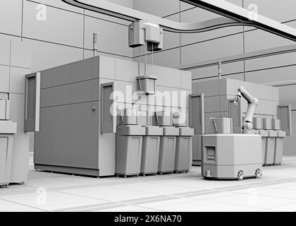 Rendering in argilla di Semiconduct Wafer Cleaning, Etching system e OHT, AGV in Fab cleanroom. Progettazione generica. Immagine di rendering 3D. Foto Stock