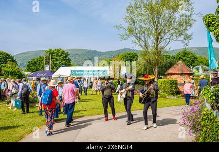 Musicisti vistosi che divertono la folla all'RHS Malvern Spring Festival al Three Counties Showground di Malvern Foto Stock