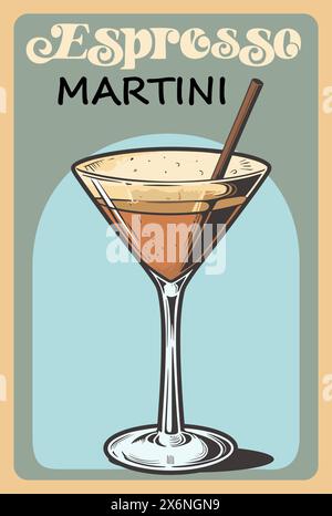 Espresso Martini cocktail retro poster Vector art Illustrazione Vettoriale