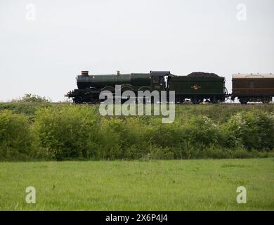 GWR Castle Class No. 7029 "Clun Castle" presso Hatton Bank, Warwickshire, Inghilterra, Regno Unito Foto Stock