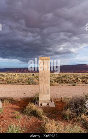 Segnalibro nel Vermillion Cliffs National Monument per la storica spedizione Dominguez-Escalante, situata all'uscita dell'autostrada 89A, Marble Canyon, Arizona, Stati Uniti. Foto Stock