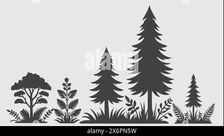 Illustrazione vettoriale della silhouette di un albero incantevole: Design ispirati alla natura per progetti creativi eleganti e versatili Illustrazione Vettoriale