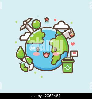 Playful Educational Earth and Environment Cartoon Vectors: Design divertenti e informativi per l'apprendimento coinvolgente Illustrazione Vettoriale