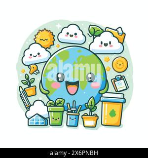 Playful Educational Earth and Environment Cartoon Vectors: Design divertenti e informativi per l'apprendimento coinvolgente Illustrazione Vettoriale