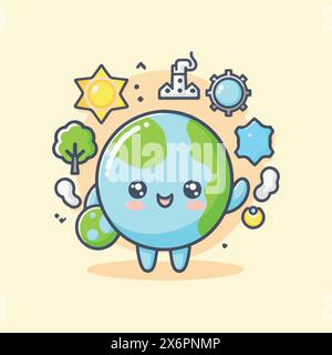 Playful Educational Earth and Environment Cartoon Vectors: Design divertenti e informativi per l'apprendimento coinvolgente Illustrazione Vettoriale