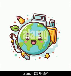 Playful Educational Earth and Environment Cartoon Vectors: Design divertenti e informativi per l'apprendimento coinvolgente Illustrazione Vettoriale