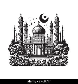 Eleganti sagome della moschea e Line Art: Raffinate illustrazioni vettoriali per il design culturale e artistico Illustrazione Vettoriale