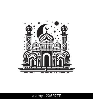 Eleganti sagome della moschea e Line Art: Raffinate illustrazioni vettoriali per il design culturale e artistico Illustrazione Vettoriale