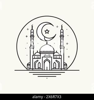 Eleganti sagome della moschea e Line Art: Raffinate illustrazioni vettoriali per il design culturale e artistico Illustrazione Vettoriale