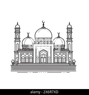 Eleganti sagome della moschea e Line Art: Raffinate illustrazioni vettoriali per il design culturale e artistico Illustrazione Vettoriale