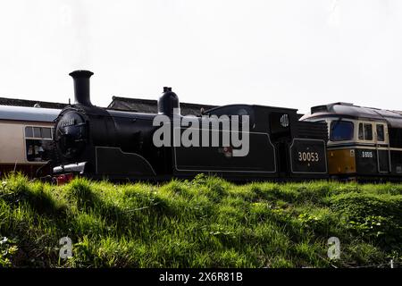 Swanage Railway Strictly Bulleid evento speciale, gala a vapore, tre giorni di un intenso servizio ferroviario lavorato da locomotive progettate da Oiver Bulleid Foto Stock