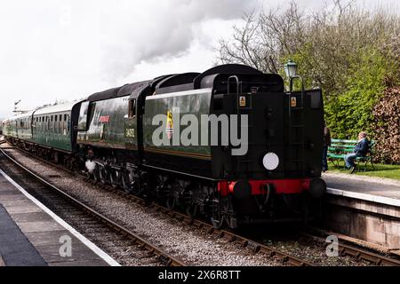 Swanage Railway Strictly Bulleid evento speciale, gala a vapore, tre giorni di un intenso servizio ferroviario lavorato da locomotive progettate da Oiver Bulleid Foto Stock