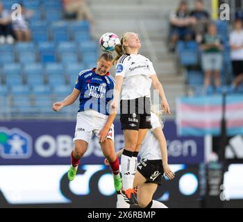 Oslo, Norvegia. 15 maggio 2024. Oslo, Norvegia, 15 maggio 2024: Stine Nybo Brekken (30 Valerenga) salta per un colpo di testa durante la partita di calcio della Toppserien League tra Valerenga e Rosenborg all'Intility Arena di Oslo, Norvegia (Ane Frosaker/SPP) credito: SPP Sport Press Photo. /Alamy Live News Foto Stock