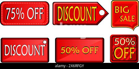 Set di icone dei tag. Offerta speciale, grande vendita, sconto, Vector Design. Negozio, progettazione di acquisti online Illustrazione Vettoriale