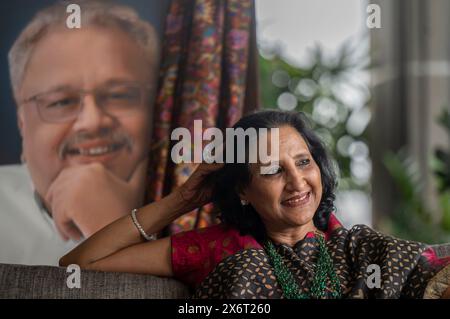 Mumbai, India. 09 agosto 2023. MUMBAI, INDIA - 9 AGOSTO: Rekha Jhunjhunwala, moglie di Rakesh Jhunjhunwala posa per la foto nella sua casa rare Villa, Malabar Hill, il 9 agosto 2023 a Mumbai, India. (Foto di Satish Bate/Hindustan Times/Sipa USA) credito: SIPA USA/Alamy Live News Foto Stock